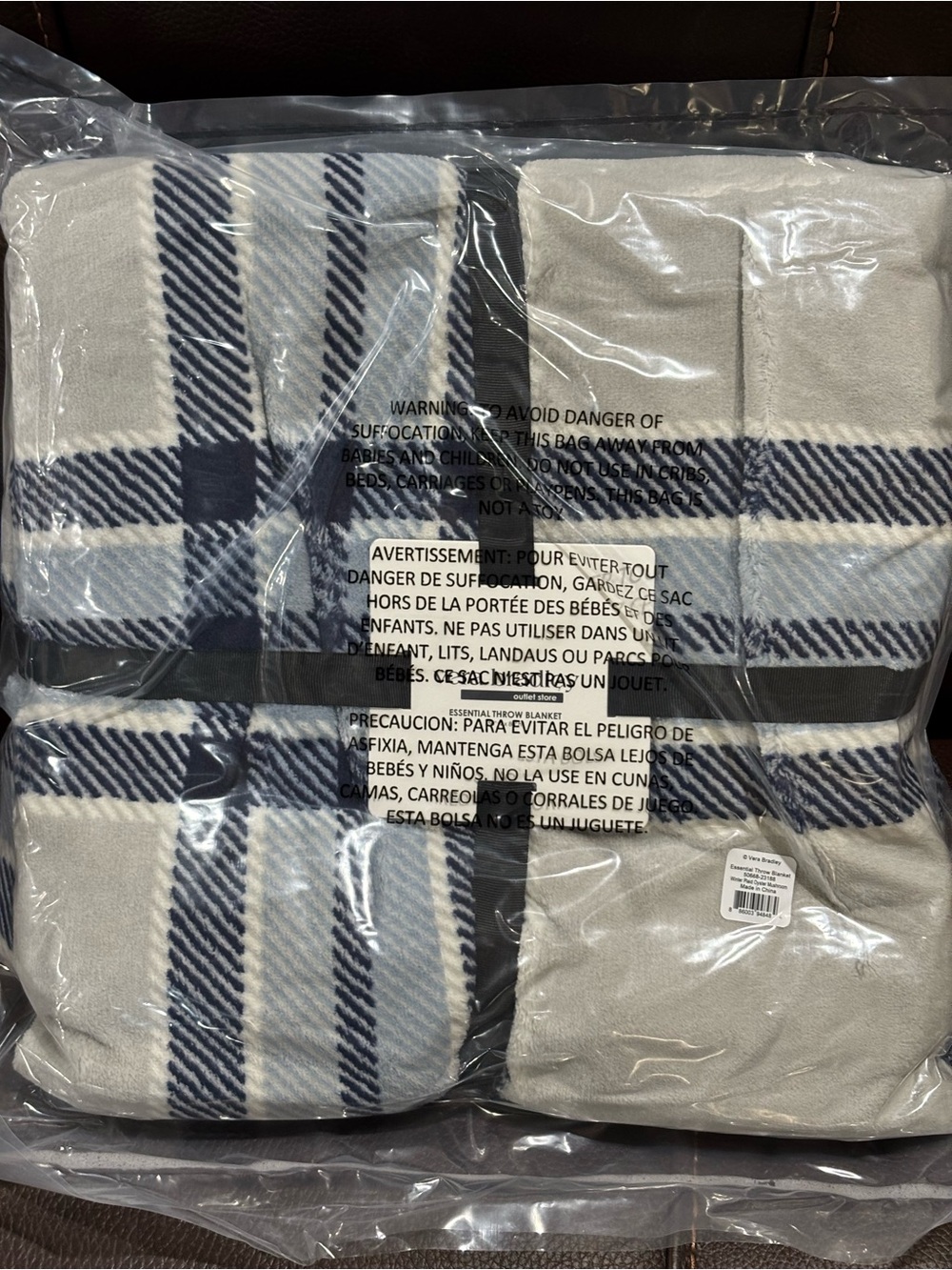 Vera Bradley Winter Plaid Throw Blanket in Oyster Mushroom & Navy